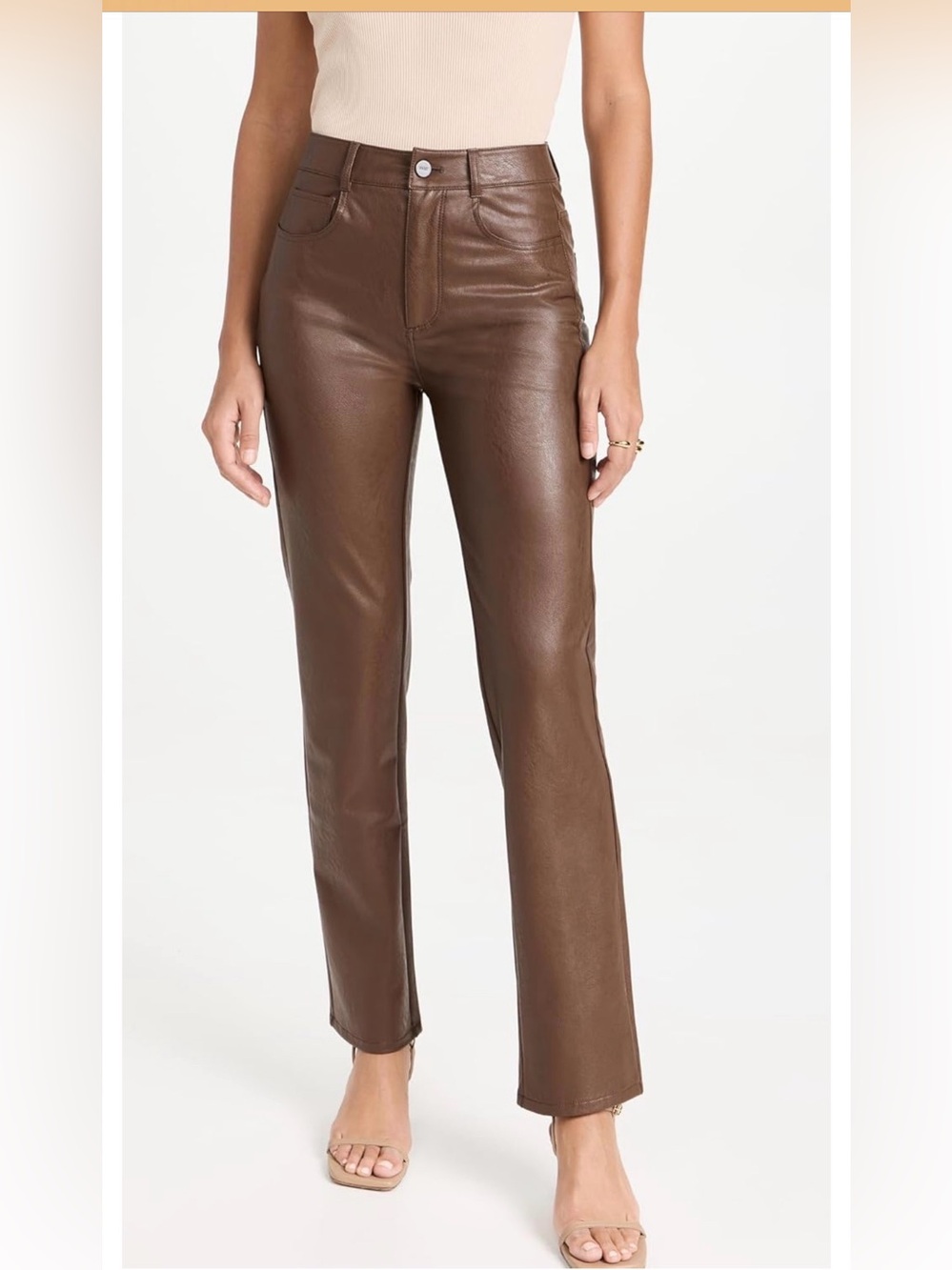 Women's Straight-Leg Faux Leather Jeans in Chocolate Brown
